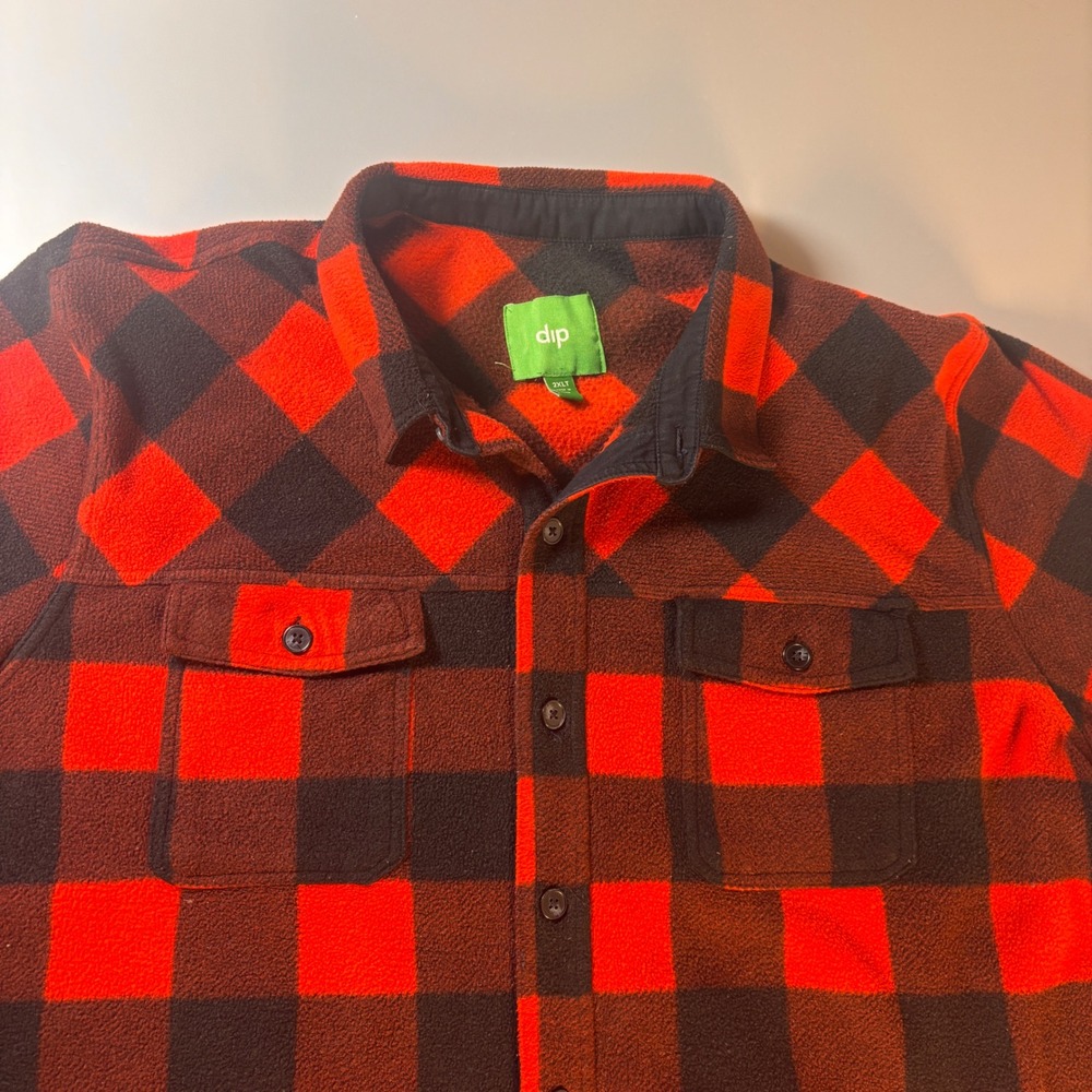DIP Buffalo Plaid Fleece‎ Shirt Jacket 2XLT Red Black Button Up Shacket Tall